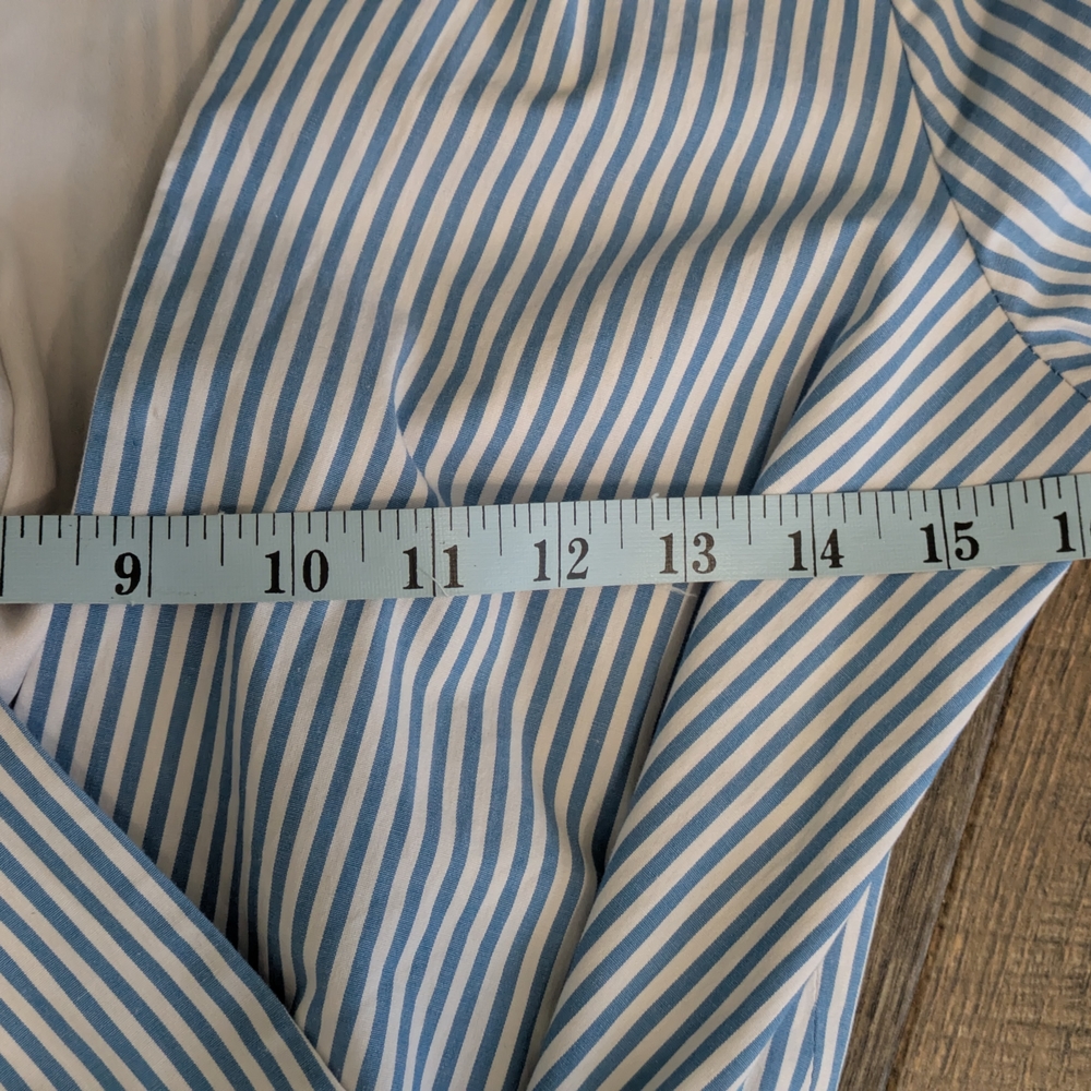 J.Crew Blue White Striped Faux Wrap Dress Cotton Stretch Lined Size 0 K0691 FA18 - Picture 10 of 11